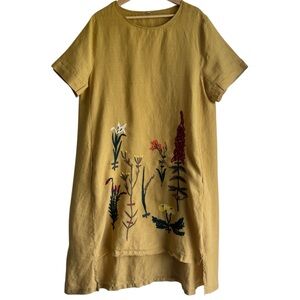 MiniBee Yellow Linen Blend Embroidered Hi Low Tunic Dress Pockets Size XL